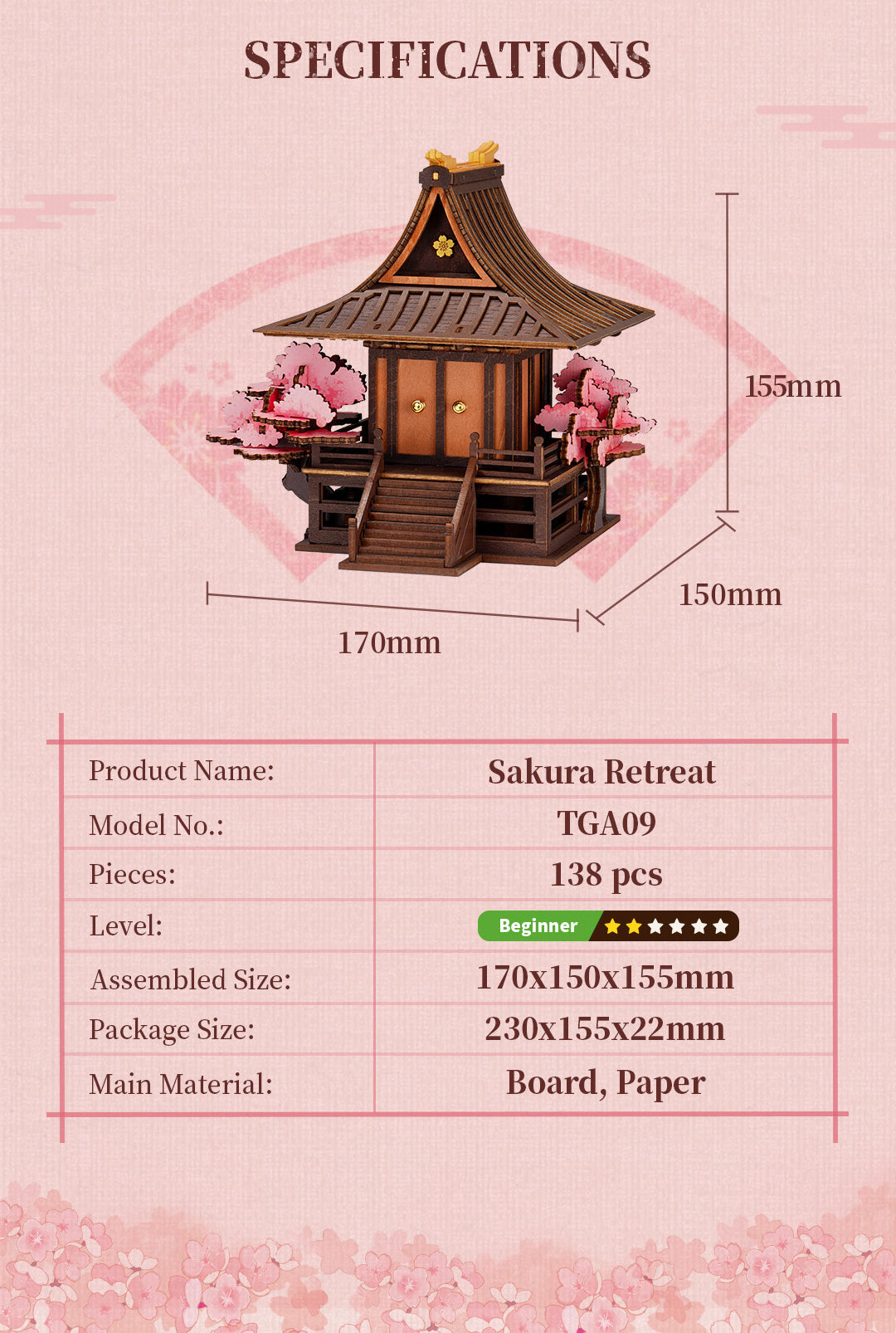 Robotime Rowood Sakura Retreat Wooden 3D Puzzle