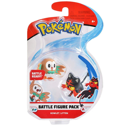 Pokemon Rowlet and Litten Articulated Battle Figure