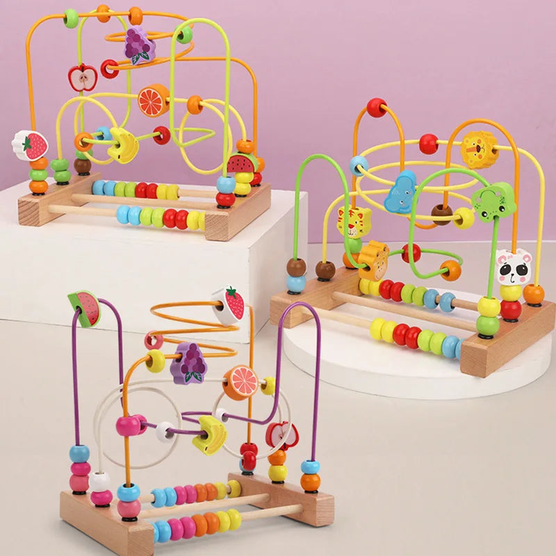 Montessori Baby Toys Wooden Roller Coaster Bead Maze