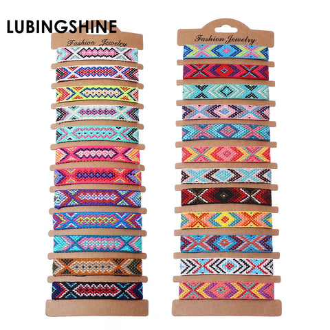 Boho 12pcs/set Multicolor Embroidery String Handwoven Friendship Bracelet