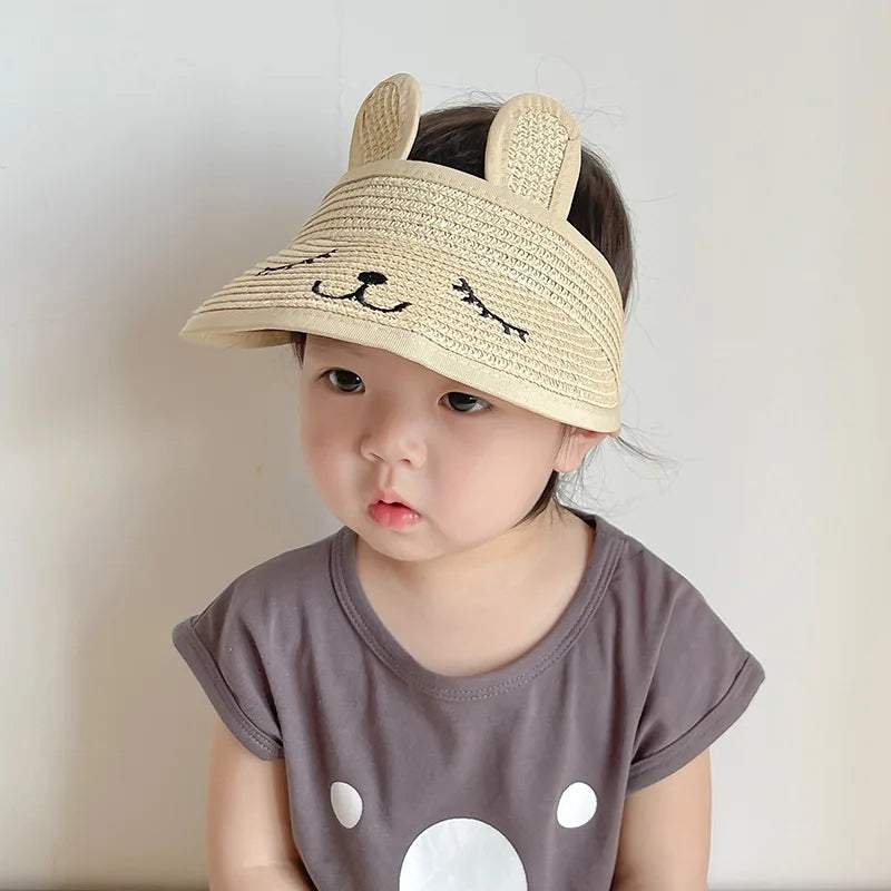 Bunny Baby Hat Summer Straw Folding Visor