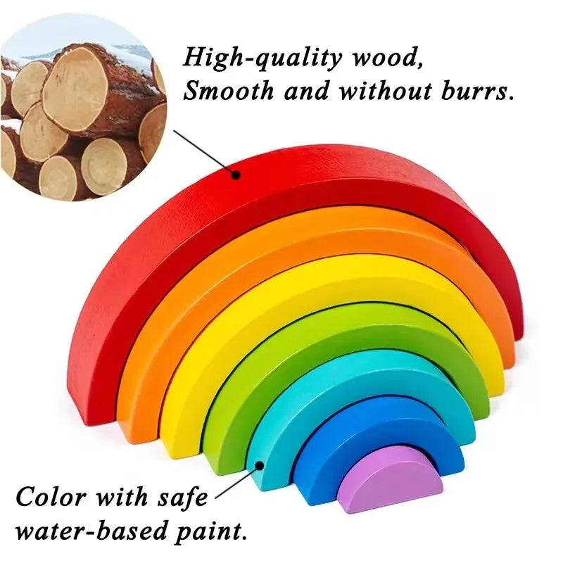 Rainbow Wooden Stacking Building Blocks