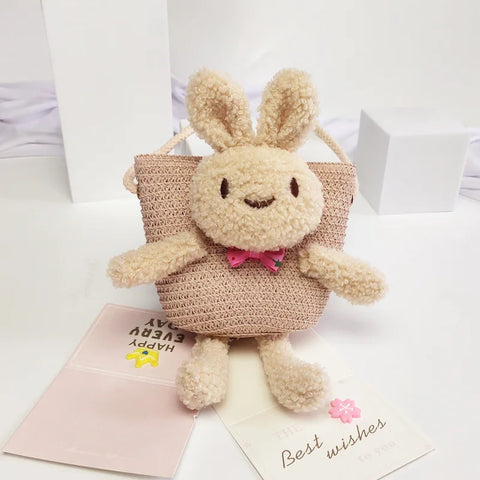 Straw Weaved Cute Mini rabbit Messenger Bag
