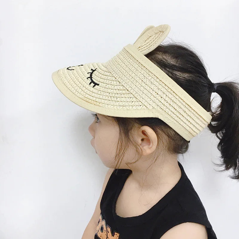 Bunny Baby Hat Summer Straw Folding Visor