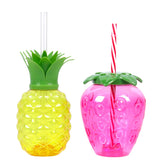 Hawaii Party 10pcs Plastic Strawberry Pineapple Drinking Cup with Straw