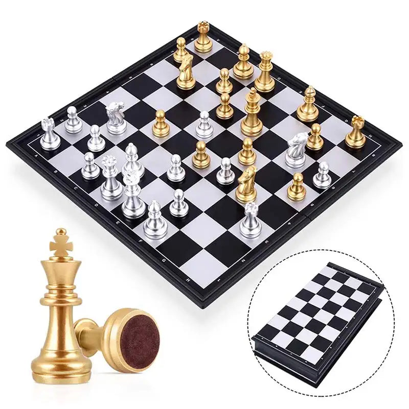 Medieval Chess Set With High Quality Magnetic Chessboard 32 Gold Silver Chess Pieces