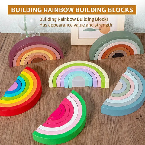 Rainbow Wooden Stacking Building Blocks