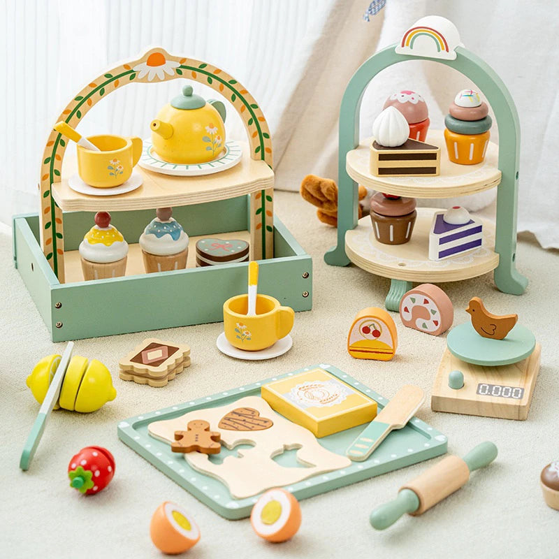 Kids Wooden Pretend Play Kitchen Toy Set