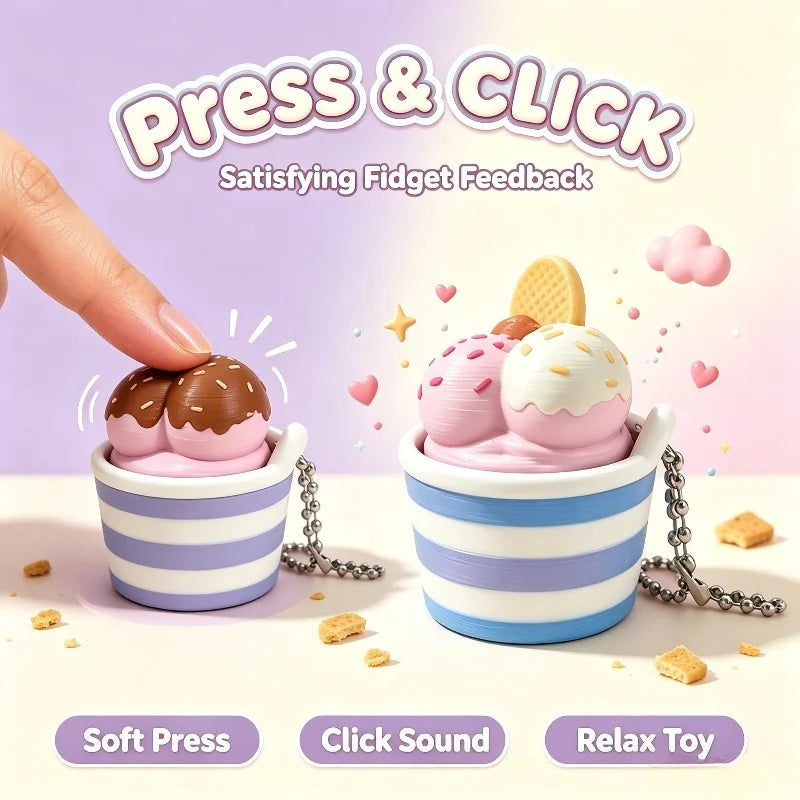 Ice Cream Cup Clicker Keychain