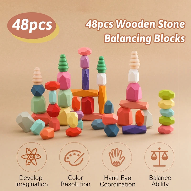 Wooden Sorting Stacking Rocks Stones