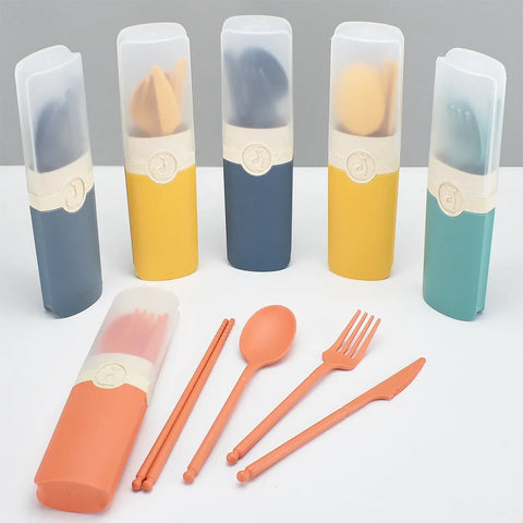 Wheat Straw Tableware Cutlery Set With Carrying Box
