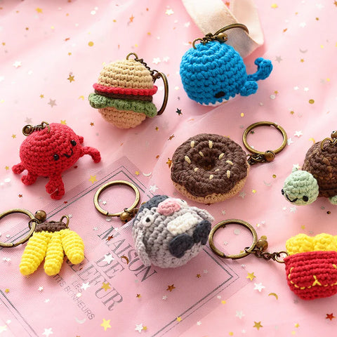 Crochet Hamburger Donut Animal Keyrings