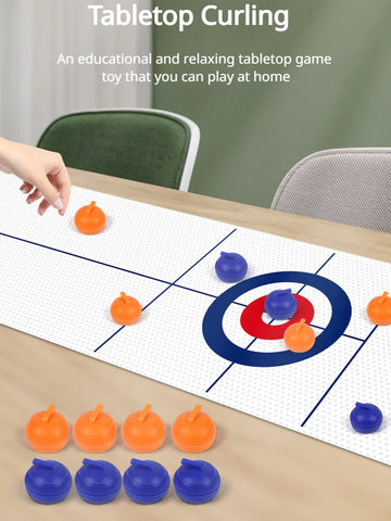 Tabletop Curling Game with 8 Rollers & Shuffleboard Pucks