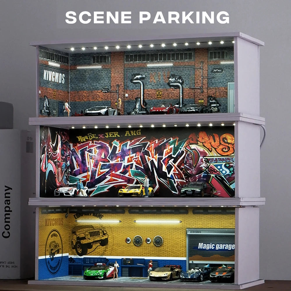 1:64 LED Lighting Car Parking Lot Backdrop Display Scene