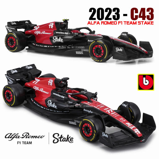 Bburago 1:43 Alfa Romeo F1 Team Stake 2023 C43  #24 Zhou Guanyu #77 Valtteri Bottas Alloy Car Die Cast