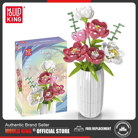 Mould King 10059 Flower Bouquet Building Block The Chinese Peony with Vase