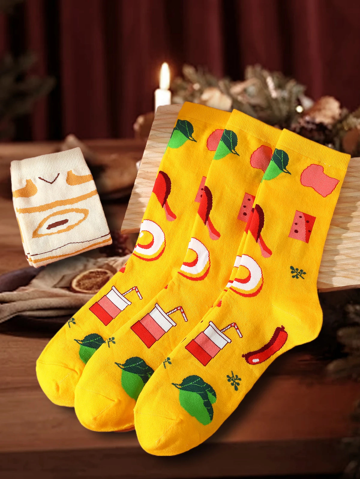 Pizza Mid calf socks 4 pairs