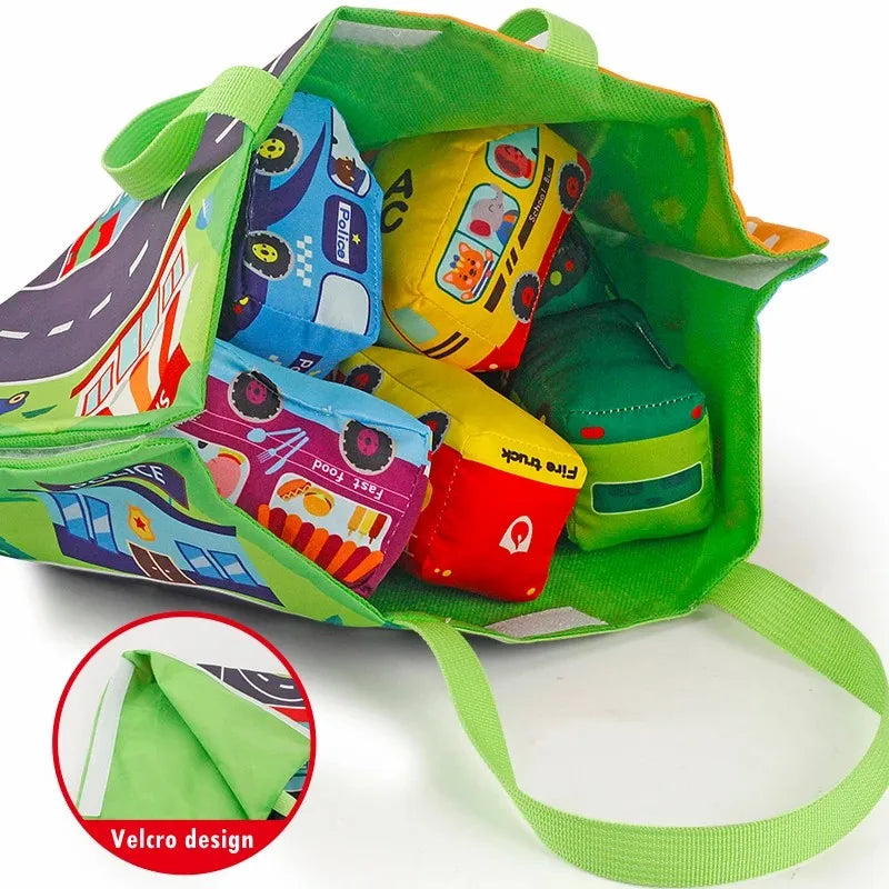 Soft Cloth Car Toy Set with Play Mat And 9 Vehicle