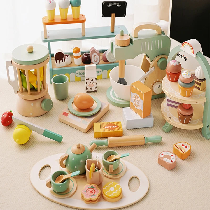 Kids Wooden Pretend Play Kitchen Toy Set