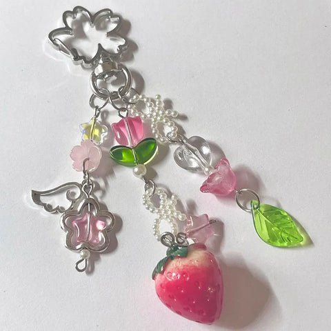 Cute strawberry bow keychain
