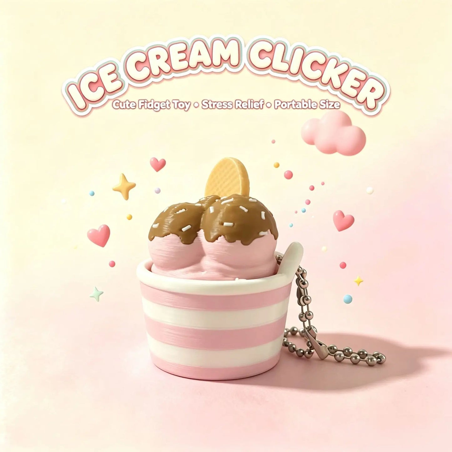 Ice Cream Cup Clicker Keychain