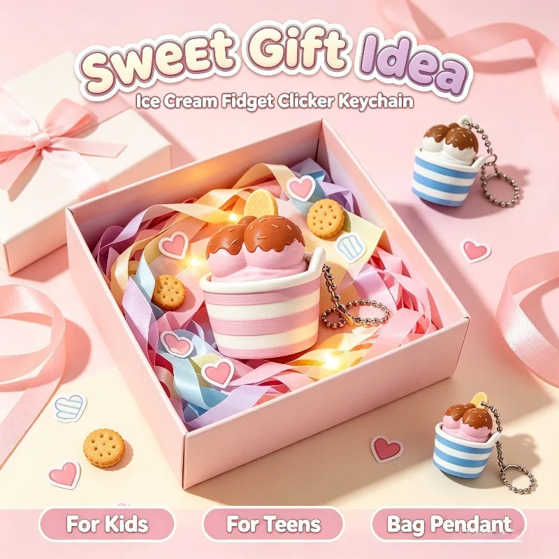 Ice Cream Cup Clicker Keychain