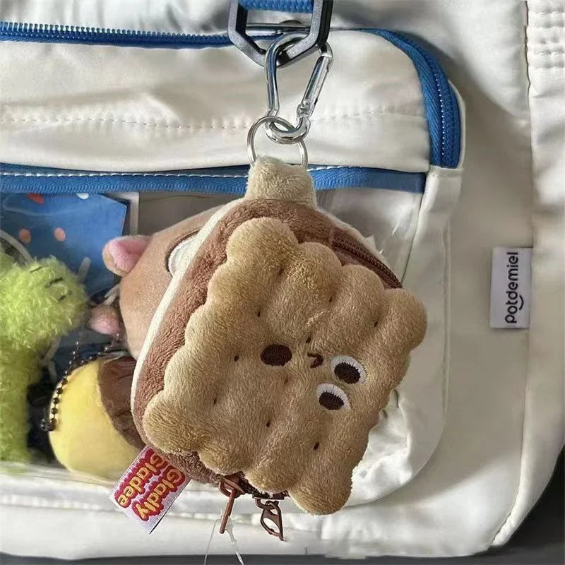 Plush Biscuit Keychains With Storage Bag