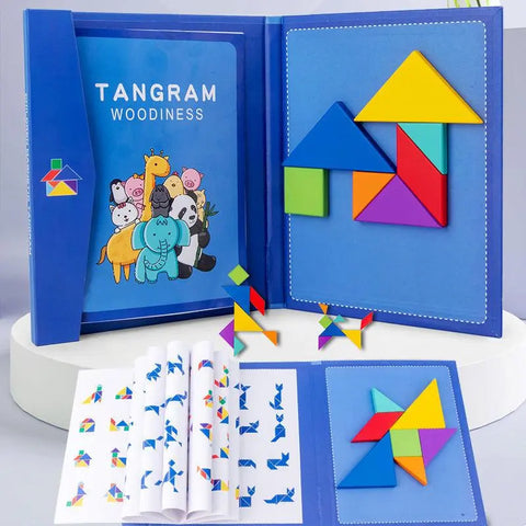 Montessori Learning Wooden Jigsaw Magnetic Tangram Puzzle Book