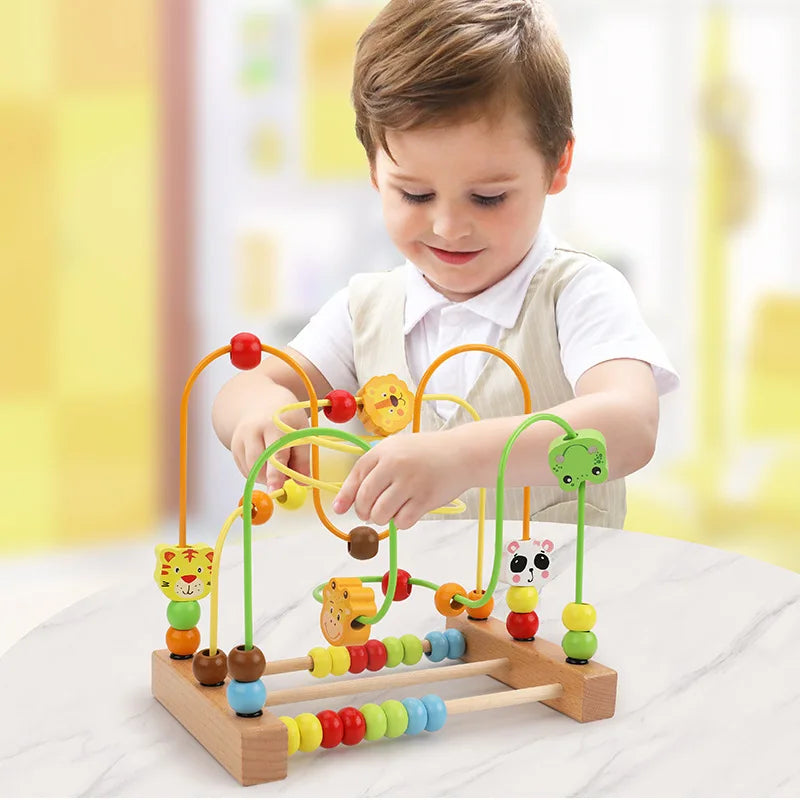 Montessori Baby Toys Wooden Roller Coaster Bead Maze