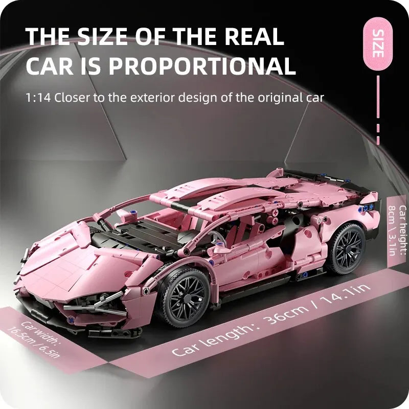 1280PCS Block Pink Sports Car Building Blocks 1:14