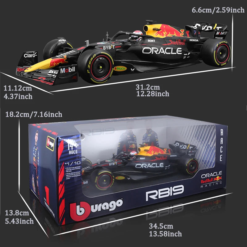 Bburago 1:18 2023 Red Bull RB19 F1 Racing Model Champion World Max Verstappen Diecast Alloy