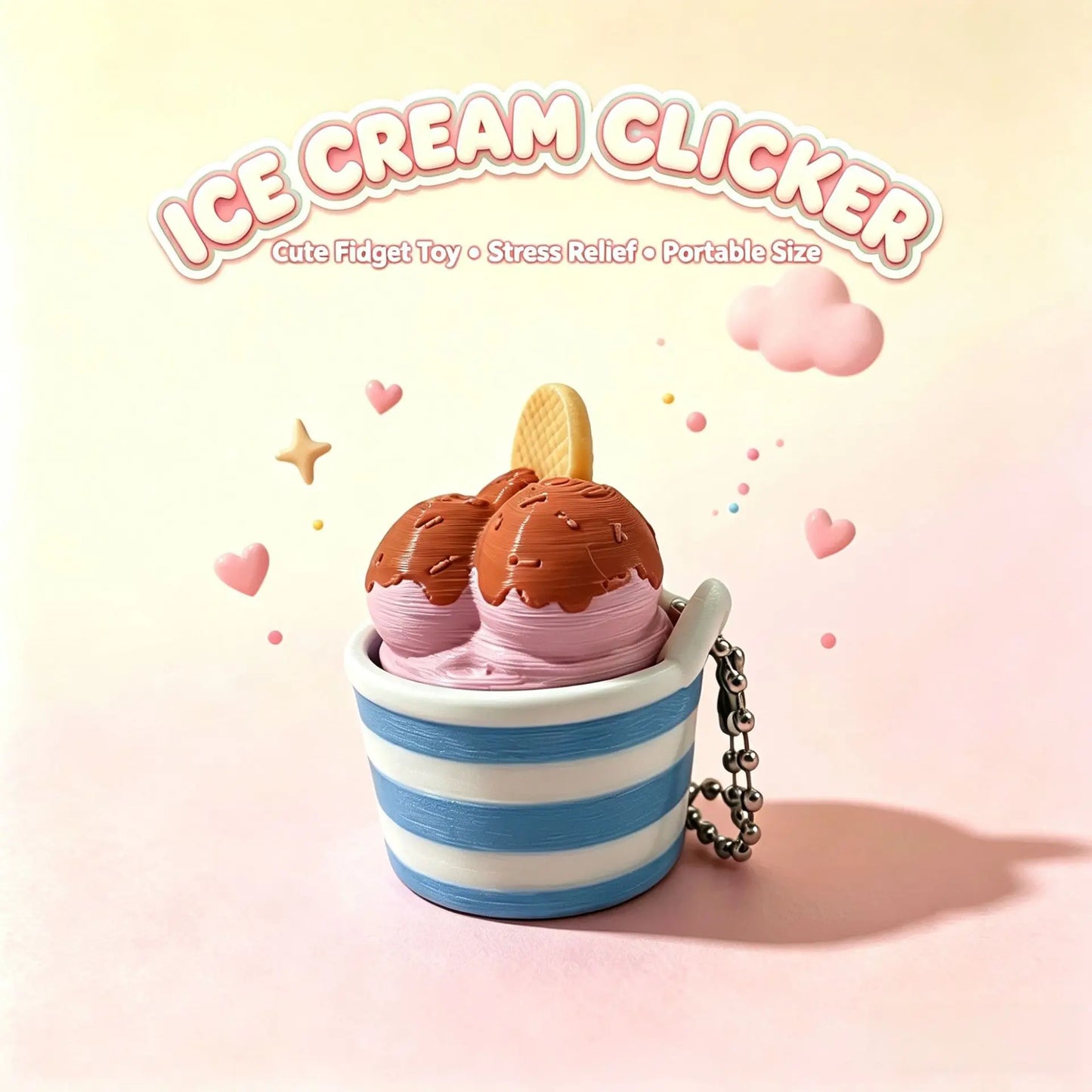 Ice Cream Cup Clicker Keychain