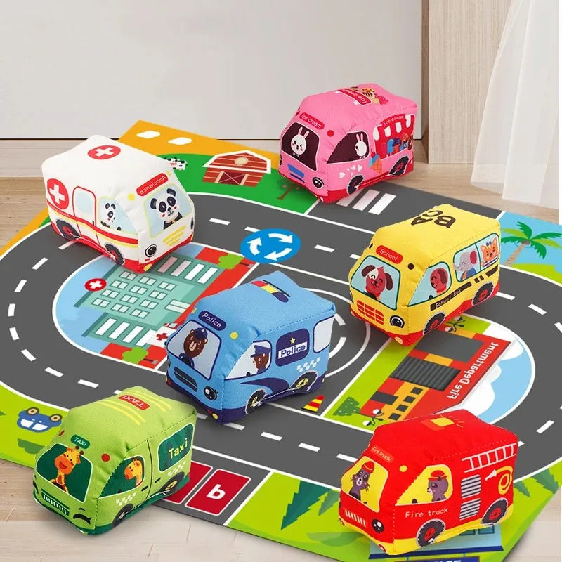 Soft Cloth Car Toy Set with Play Mat And 9 Vehicle