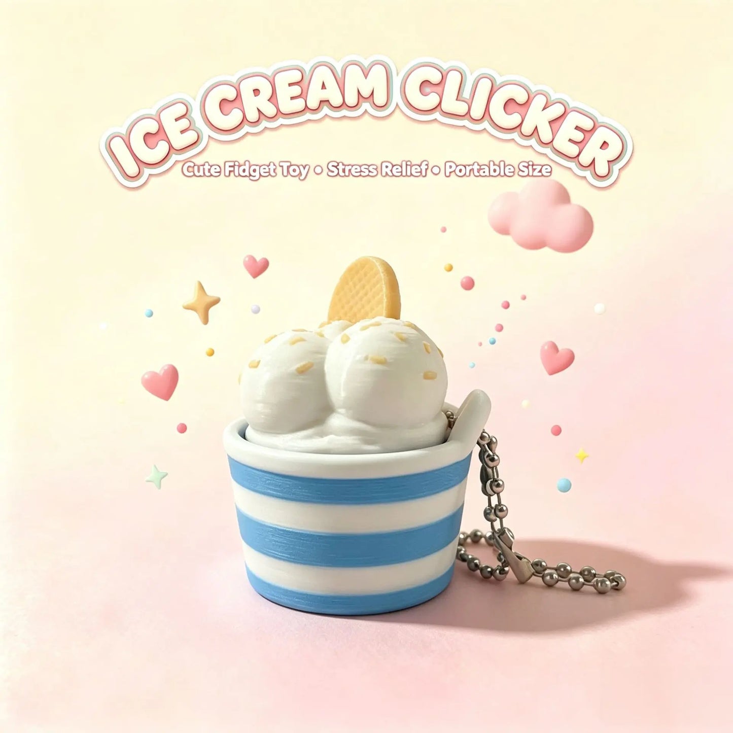 Ice Cream Cup Clicker Keychain