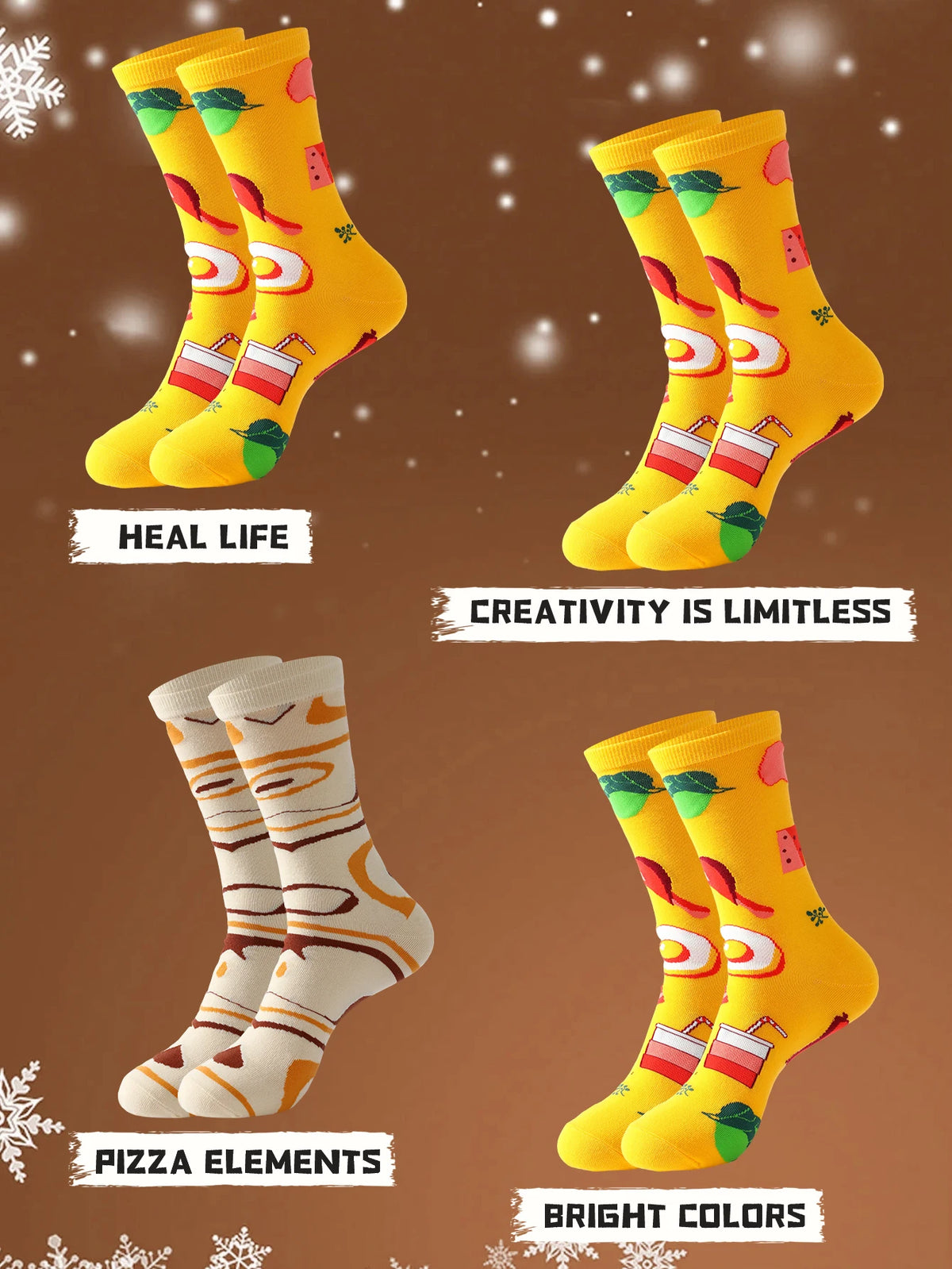 Pizza Mid calf socks 4 pairs
