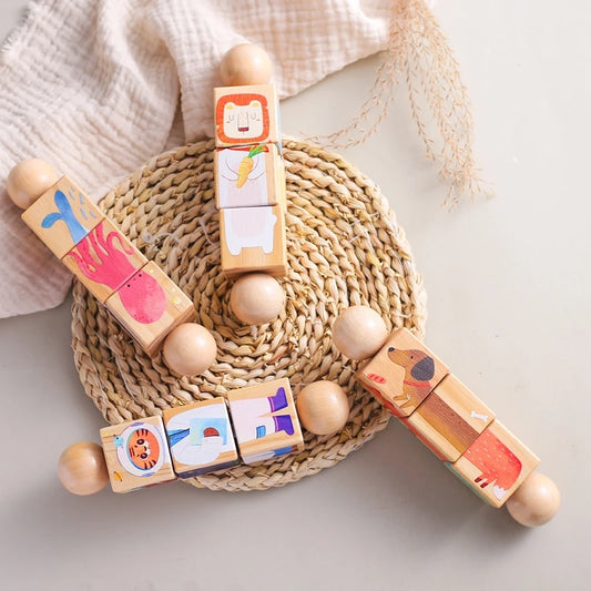 Wooden Baby Rattles Rotating Animal