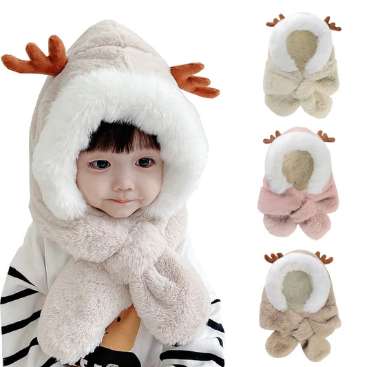 Winter Baby Hat Scarf One-Piece Faux Fur 6-30M