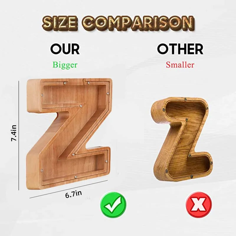 Twenty Six Letters Piggy Bank Wooden Coin Piggy Bank