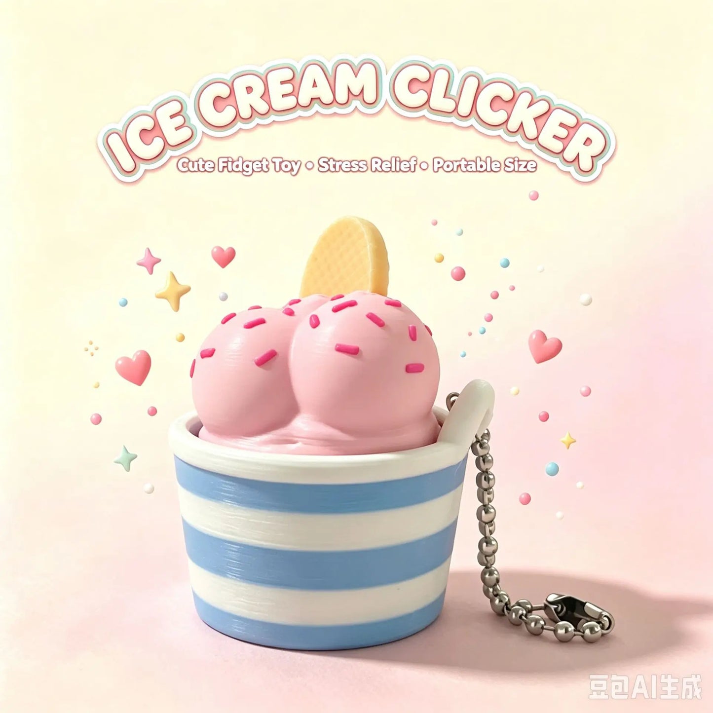 Ice Cream Cup Clicker Keychain