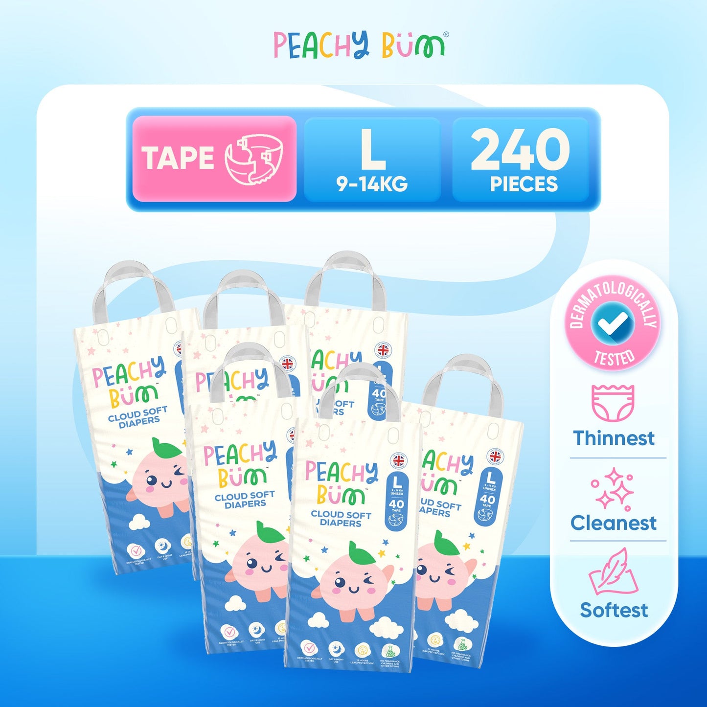[2 Cartons] 6 Pack Cloud Soft Diapers