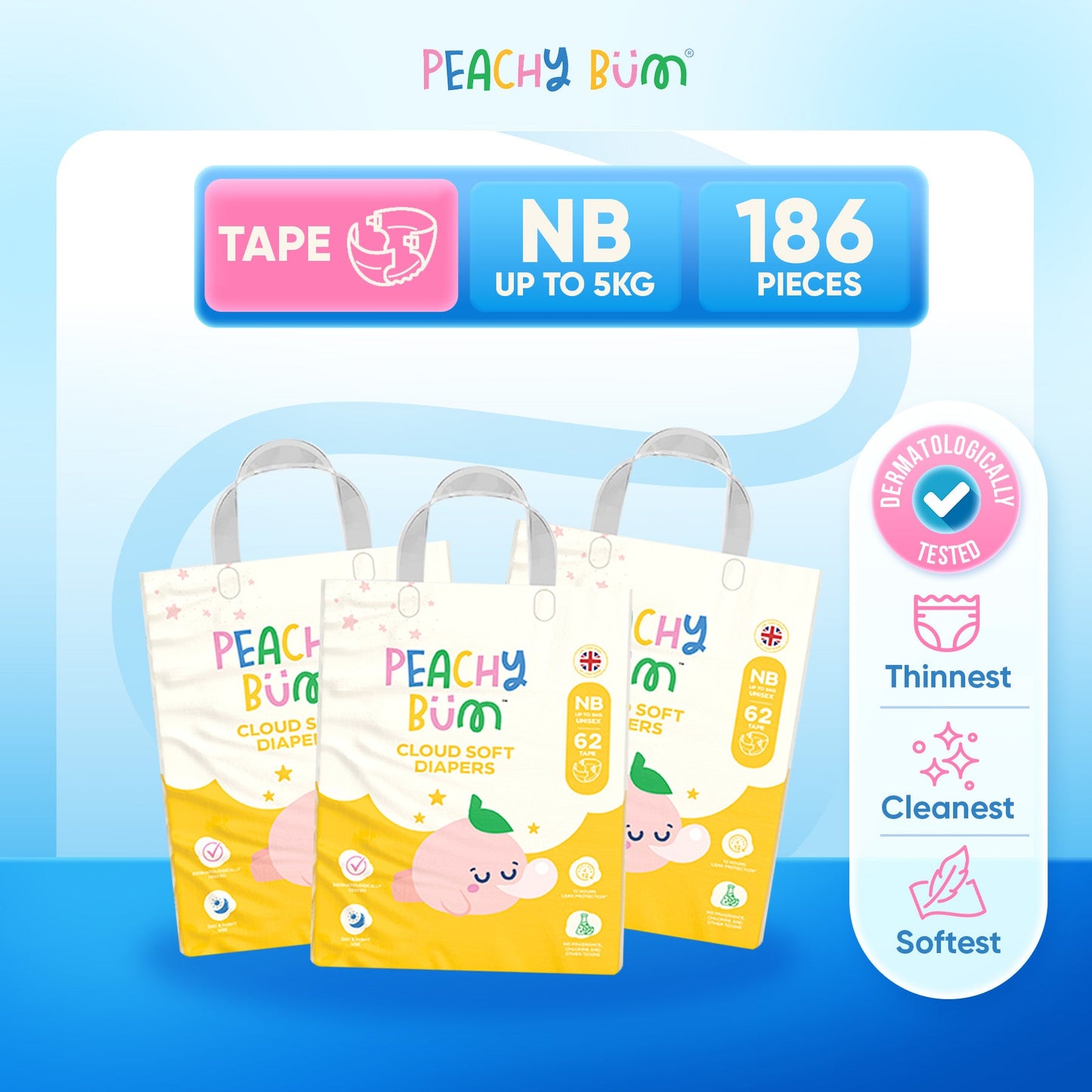 [1 Carton] 3 Pack Cloud Soft Diapers