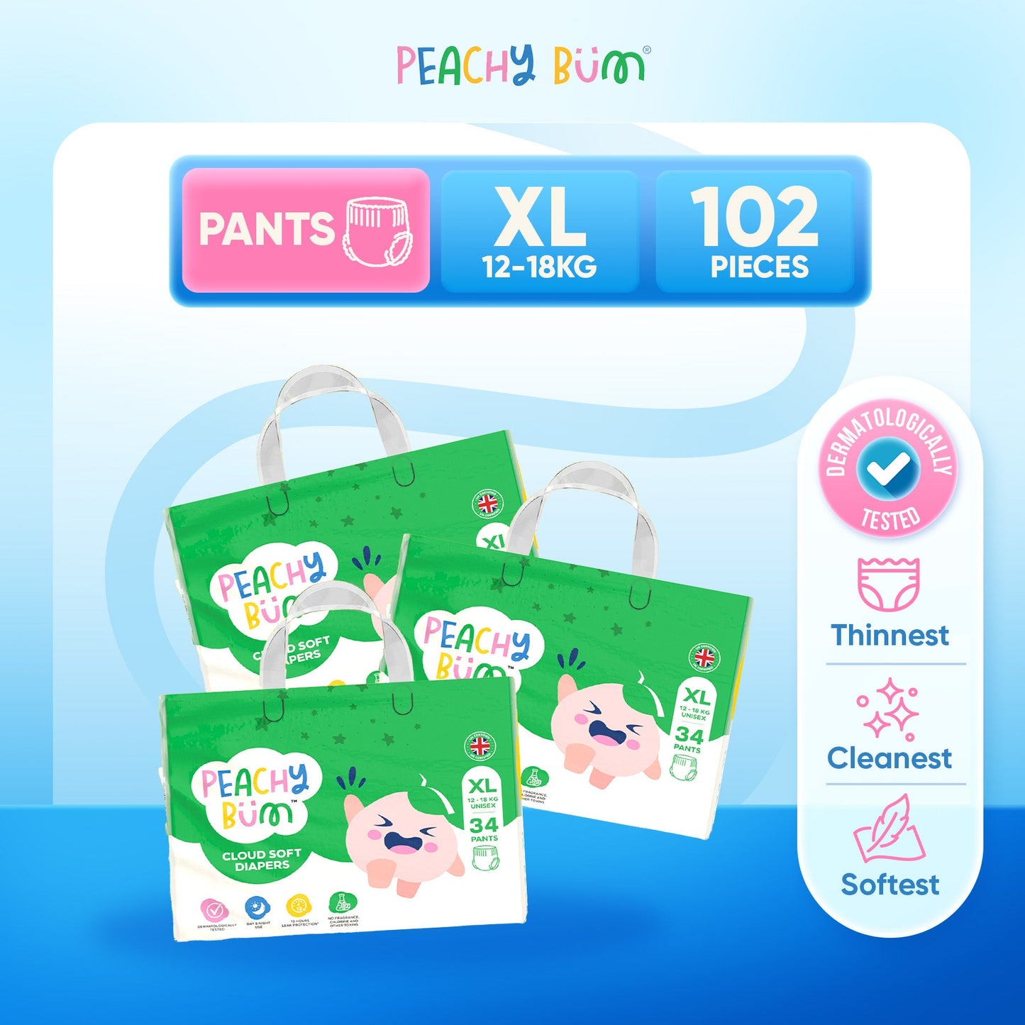 [1 Carton] 3 Pack Cloud Soft Diapers