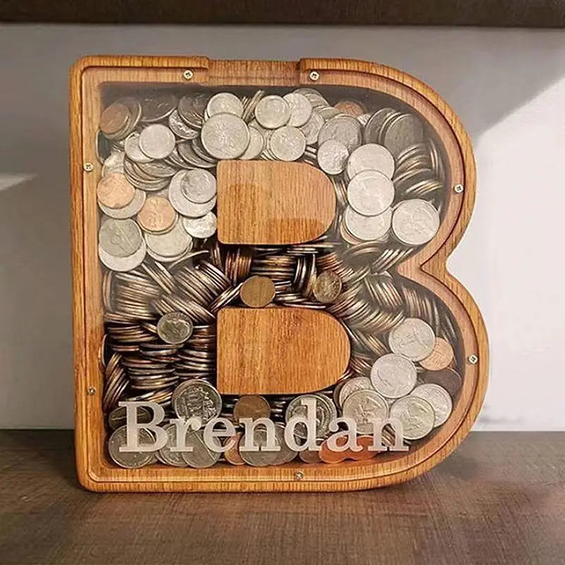 Twenty Six Letters Piggy Bank Wooden Coin Piggy Bank