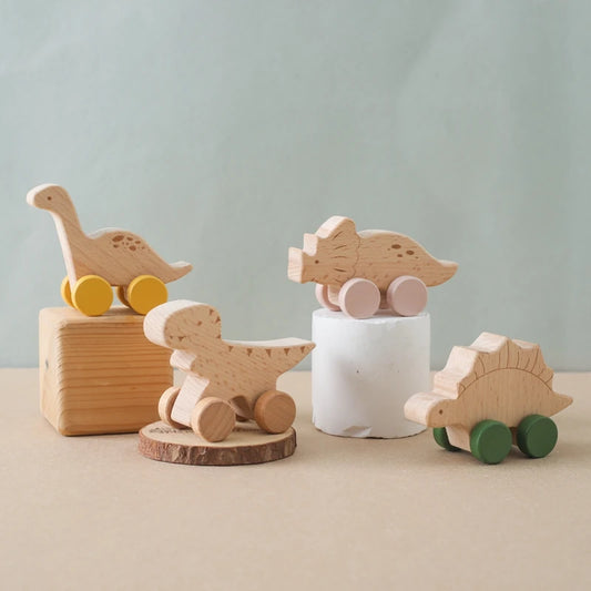 Baby Toy Beech Wood Block Cartoon Dinosaur Car