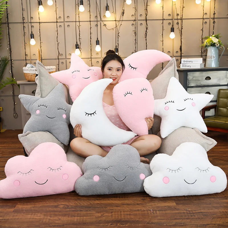 Smiling Cloud Moon Star Pillow