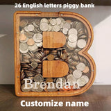 Twenty Six Letters Piggy Bank Wooden Coin Piggy Bank