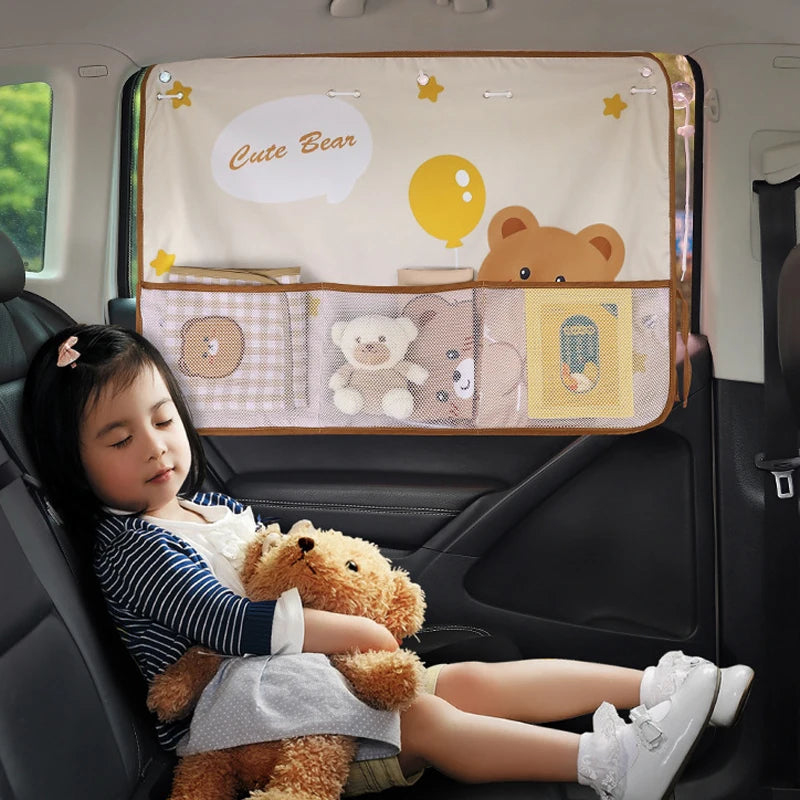 Bunny Bear Car Sunshade Cover with Pockets 50*70cm