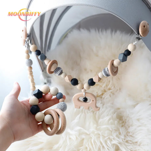 Baby Rattles Wood Crochet Beads Bracelet Pram Clip
