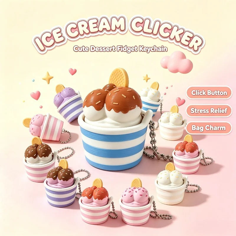 Ice Cream Cup Clicker Keychain