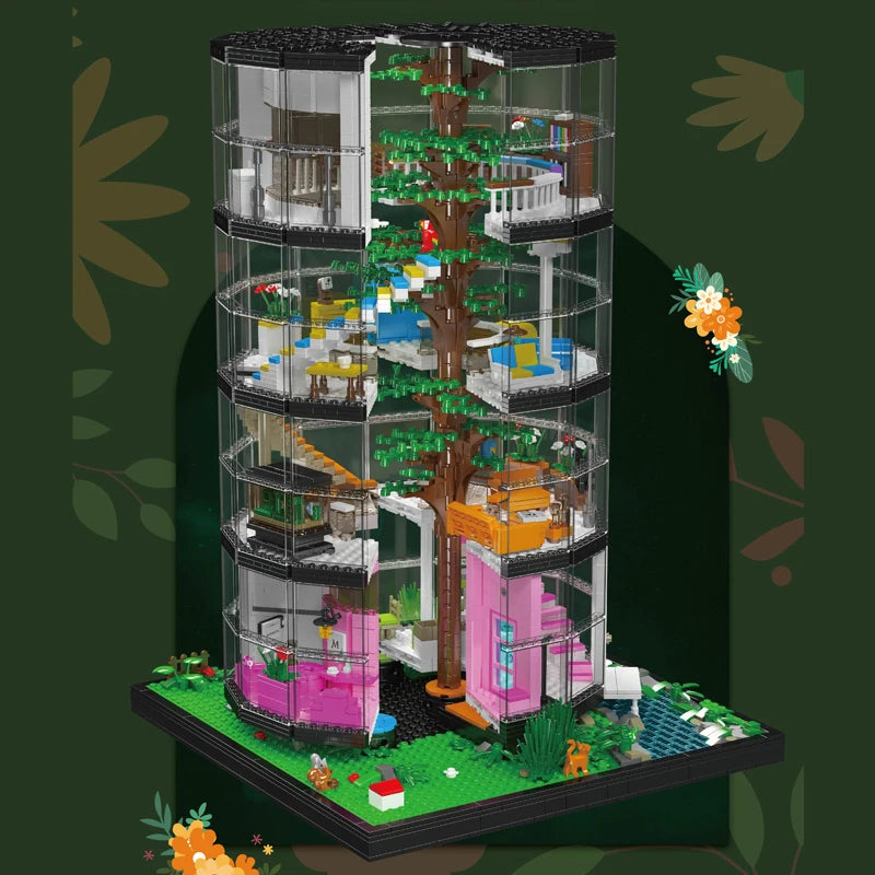 Mould King 16013 Streetview Building Block Forest Villa A Tree in the House